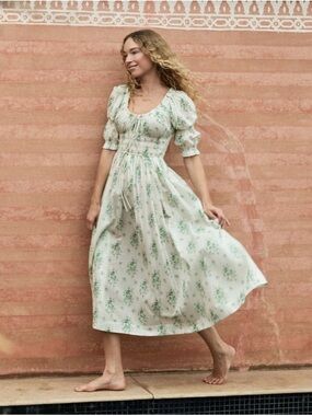 Doen ISCHIA DRESS IN VERT PETIT BOUQUET